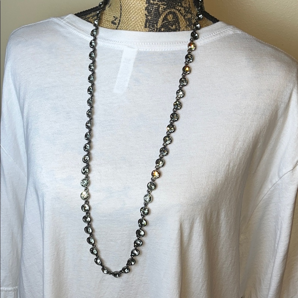 Vintage Givenchy Crystal Link Necklace Rhinestone Headlight Gunmetal- RARE - Picture 9 of 15
